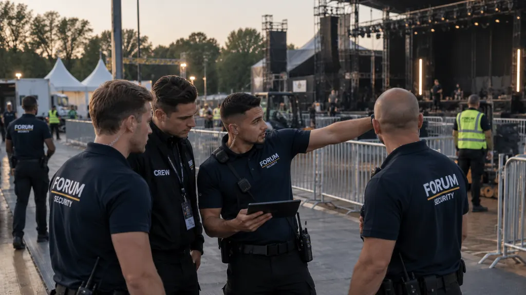 Teamleider van Forum Security stemt de inzet af op een evenemententerrein